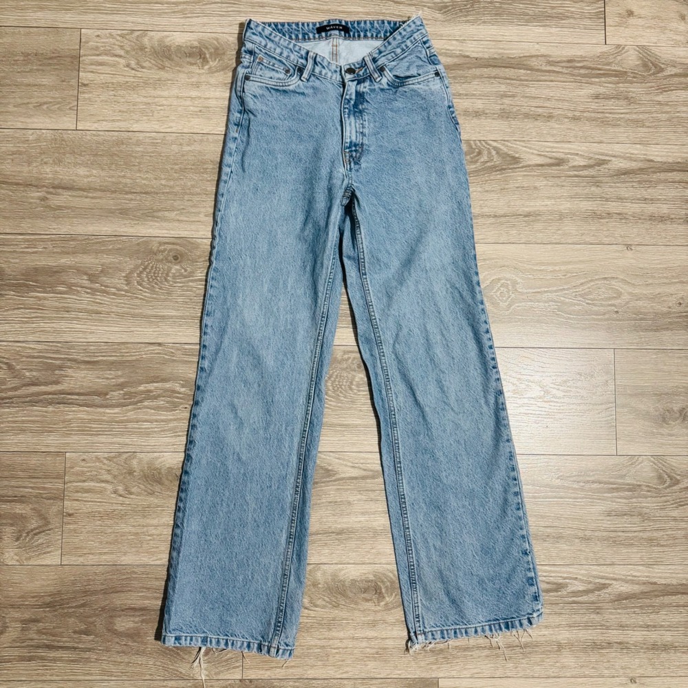 Waven Tova 90s Wide Leg Jeans V-Waist‎ Light Blue Raw Hem Womens 26 x 31 US 4